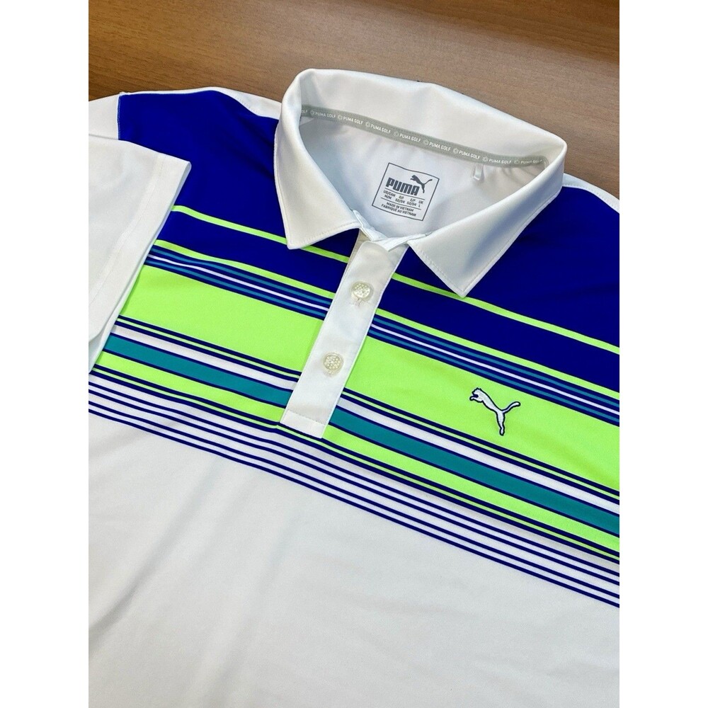 Puma Golf Polo Shirt Mens M Striped DryCell Performance Stretch Moisture Wick